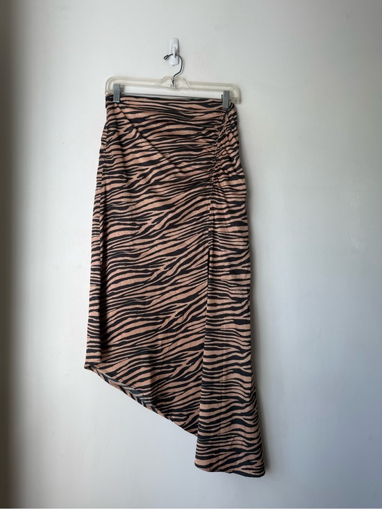 Wayf Dresses & Skirts - WAYF Tiger Zebra Print Midi Asymmetrical Ruched Satin Skirt S